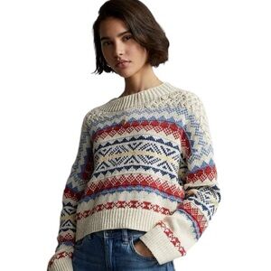 Polo Ralph Lauren cream multi blouson sleeve Sweater